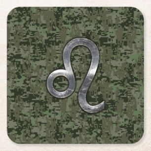 Leo Zodiac Sign on Green Digital Camo Kartonnen Onderzetters