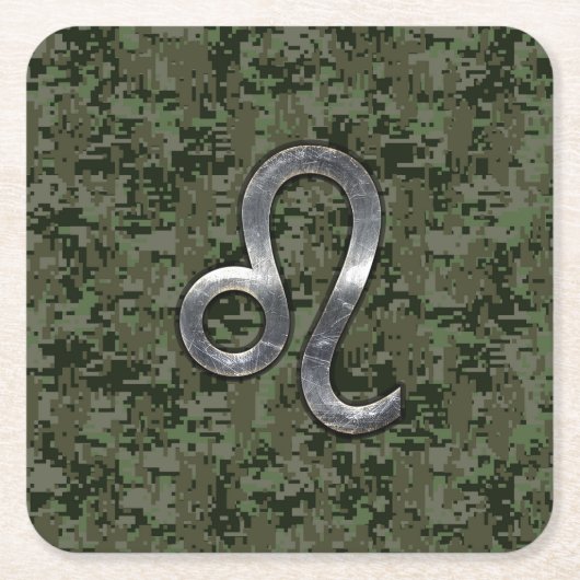 Leo Zodiac Sign on Green Digital Camo Kartonnen Onderzetters (Voorkant)