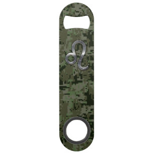 Leo Zodiac Sign on Green Digital Camo Speed Flessenopener