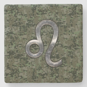 Leo Zodiac Sign on Green Digital Camo Stenen Onderzetter