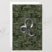 Leo Zodiac Sign on Green Digital Camouflage Briefpapier (Voorkant / Achterkant)