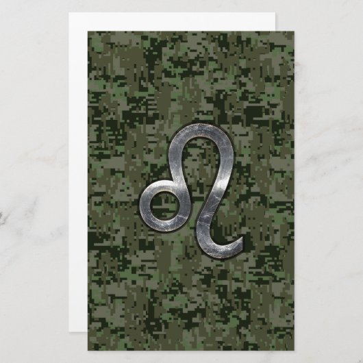 Leo Zodiac Sign on Green Digital Camouflage Briefpapier (Voorkant / Achterkant)