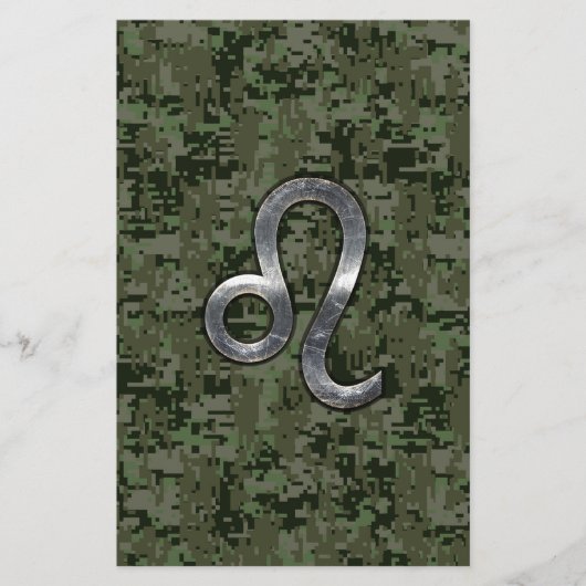 Leo Zodiac Sign on Green Digital Camouflage Briefpapier (Voorkant)