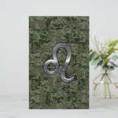 Leo Zodiac Sign on Green Digital Camouflage Briefpapier (Staand voorkant)