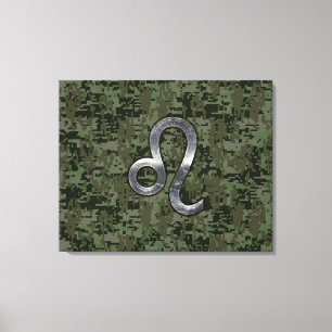Leo Zodiac Sign on Green Digital Camouflage Canvas Afdruk