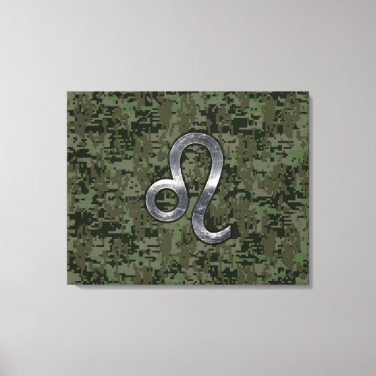 Leo Zodiac Sign on Green Digital Camouflage Canvas Afdruk (Voorkant)
