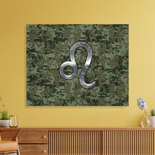 Leo Zodiac Sign on Green Digital Camouflage Canvas Afdruk (Insitu (Woonkamer))