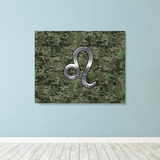 Leo Zodiac Sign on Green Digital Camouflage Canvas Afdruk (Insitu (Houten vloer))