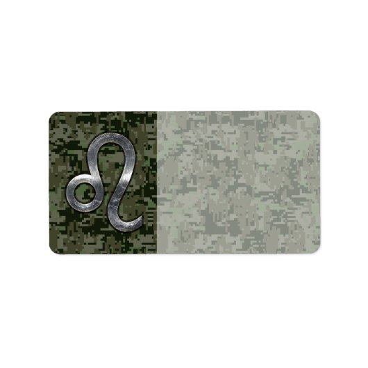 Leo Zodiac Sign on Green Digital Camouflage Etiket (Voorkant)