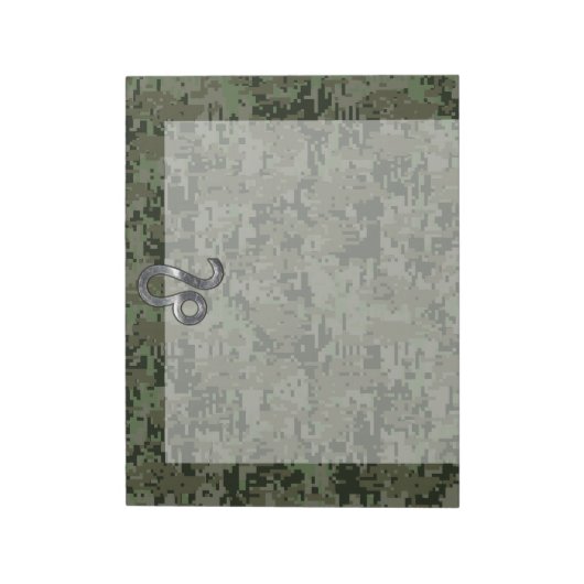 Leo Zodiac Sign on Green Digital Camouflage Notitieblok (Linkerzijde)