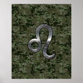 Leo Zodiac Sign on Green Digital Camouflage Poster (Voorkant)
