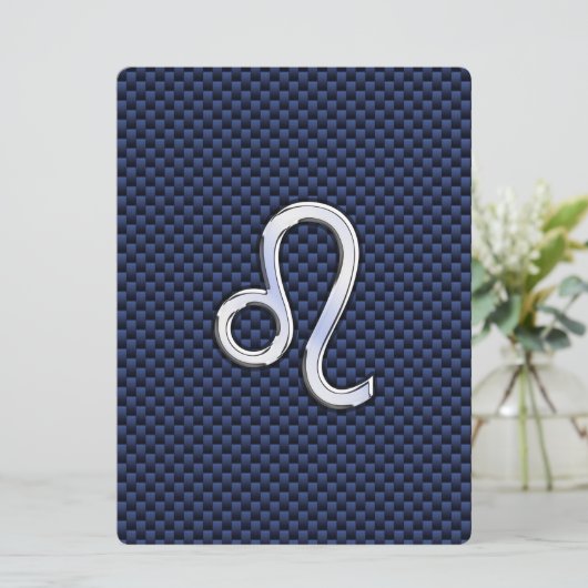 Leo Zodiac Sign on Navy Blue Carbon Fiber Print (Staand voorkant)