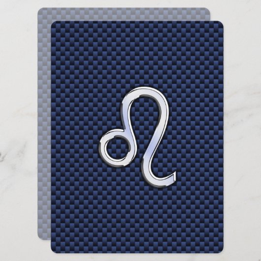 Leo Zodiac Sign on Navy Blue Carbon Fiber Print (Voorkant / Achterkant)