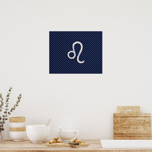 Leo Zodiac Sign on Navy Blue Carbon Fiber Print (Keuken)