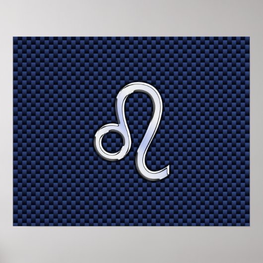 Leo Zodiac Sign on Navy Blue Carbon Fiber Print (Voorkant)