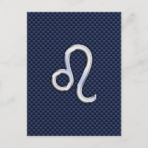 Leo Zodiac Sign on Navy Blue Carbon Fiber Print Briefkaart