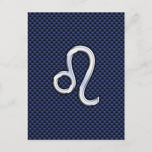 Leo Zodiac Sign on Navy Blue Carbon Fiber Print Briefkaart (Voorkant)
