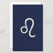 Leo Zodiac Sign on Navy Blue Carbon Fiber Print Briefpapier (Voorkant / Achterkant)