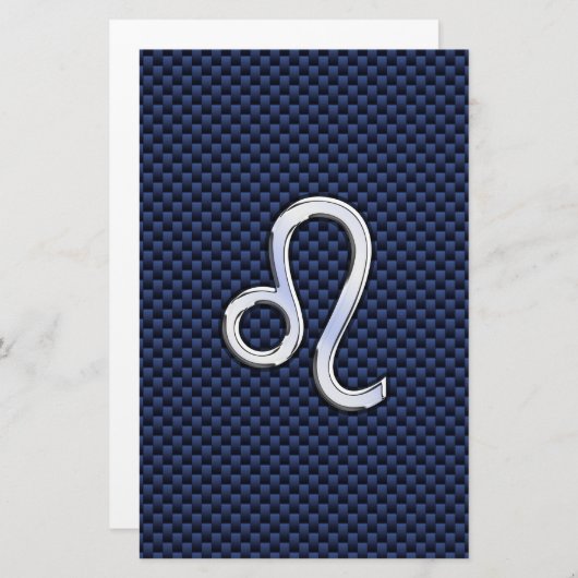 Leo Zodiac Sign on Navy Blue Carbon Fiber Print Briefpapier (Voorkant / Achterkant)