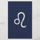 Leo Zodiac Sign on Navy Blue Carbon Fiber Print Briefpapier (Voorkant)