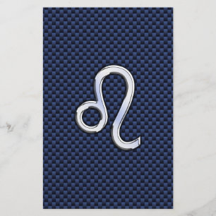 Leo Zodiac Sign on Navy Blue Carbon Fiber Print Briefpapier