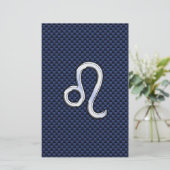 Leo Zodiac Sign on Navy Blue Carbon Fiber Print Briefpapier (Staand voorkant)