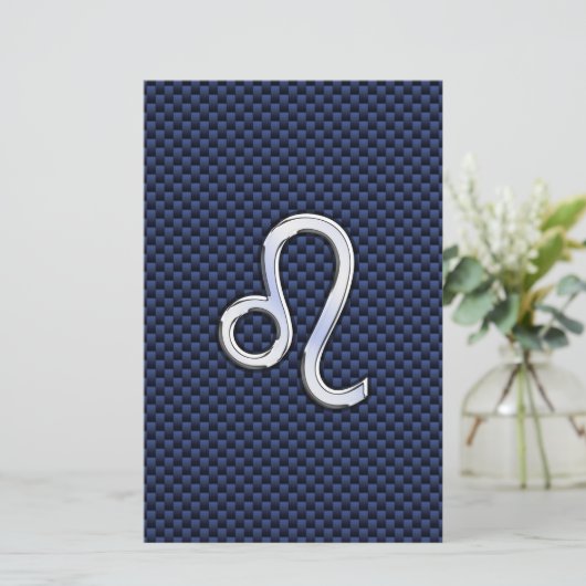 Leo Zodiac Sign on Navy Blue Carbon Fiber Print Briefpapier (Staand voorkant)