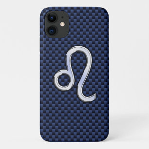 Leo Zodiac Sign on Navy Blue Carbon Fiber Print Case-Mate iPhone Case