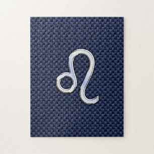 Leo Zodiac Sign on Navy Blue Carbon Fiber Print Legpuzzel