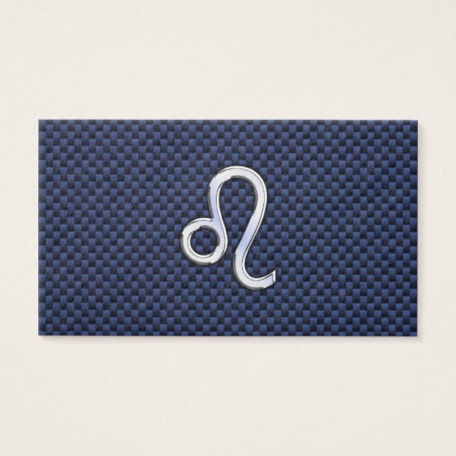 Leo Zodiac Sign on Navy Blue Carbon Fiber Print Visitekaartjes (Voorkant)