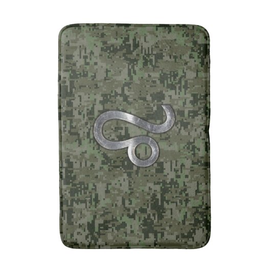 Leo Zodiac Sign on Olive Green Digital Camo Badmat (Voorkant Verticaal)