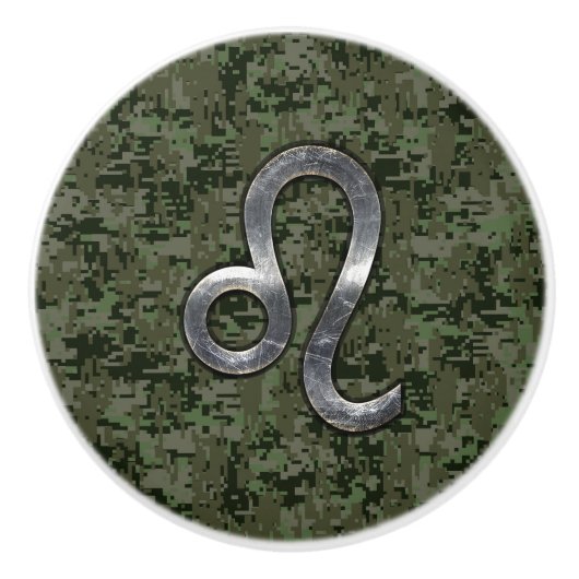 Leo Zodiac Sign on Olive Green Digital Camo Keramische Knop (Voorkant)