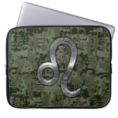 Leo Zodiac Sign on Olive Green Digital Camo Laptop Sleeve (Voorkant)