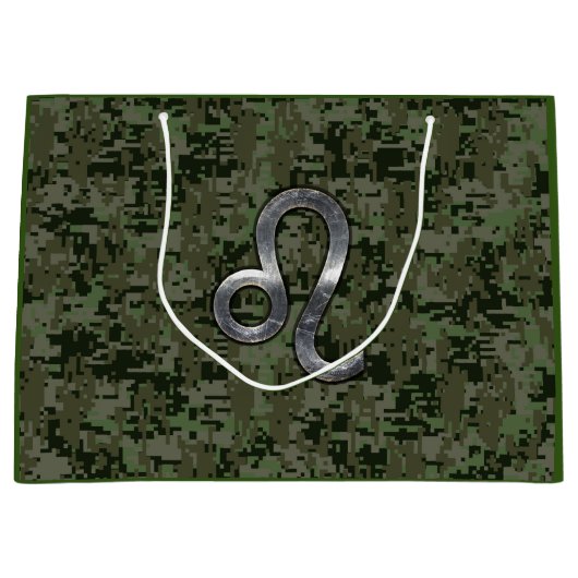 Leo Zodiac Sign on Olive Green Digital Camo Large Cadeautasje (Voorkant)