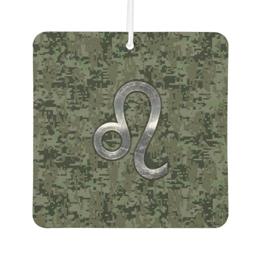 Leo Zodiac Sign on Olive Green Digital Camo Luchtverfrisser (Voorkant)