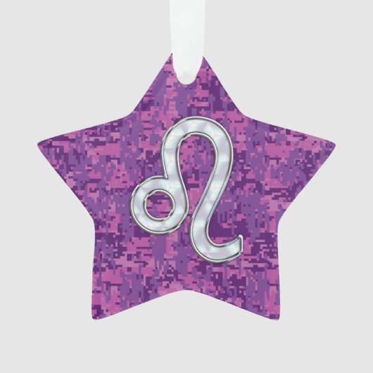 Leo Zodiac Sign on Pink Fuchsia Digital Camo Ornament (voorkant)