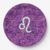 Leo Zodiac Sign on Pink Fuchsia Digital Camo Papieren Bordje (Voorkant)