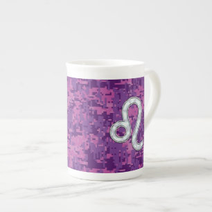 Leo Zodiac Sign on Pink Fuchsia Digital Camo Porselein Kop