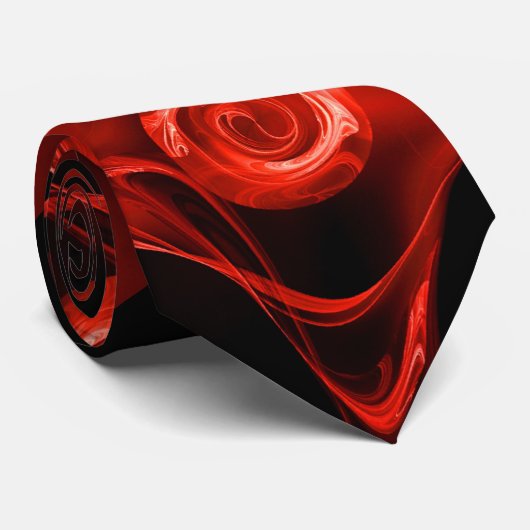 LEO ZODIAC SIGN, RED FRACTAL ROOS IN ZWART STROPDAS (Opgerold)