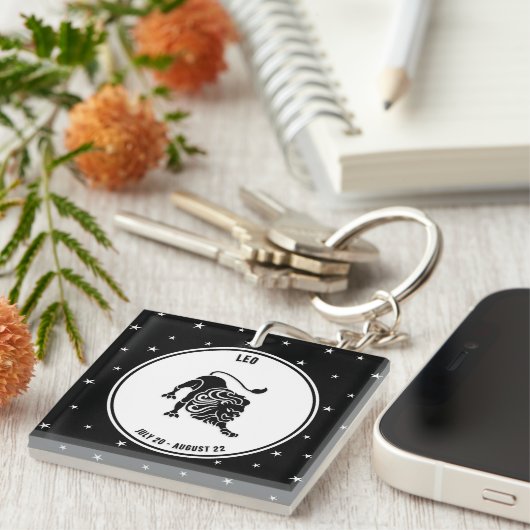 Leo Zodiac Sign. Sleutelhanger, zwart-wit Sleutelhanger (Voorkant Rechts)