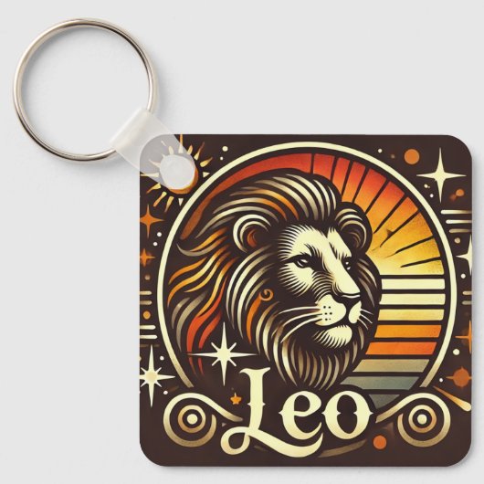Leo Zodiac Sleutelhanger Retro Design (Voorkant)
