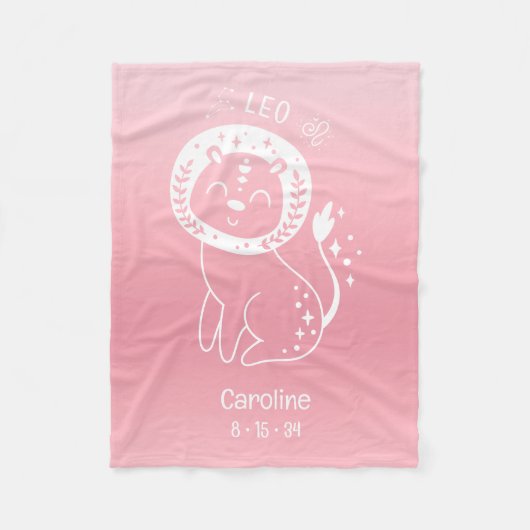 Leo Zodiac Star aangepaste naam geboortedatum roze Fleece Deken (Voorkant)