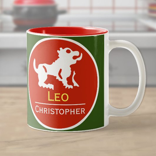 Leo Zodiac Star Sign. Naam eigenaar Tweekleurige Koffiemok
