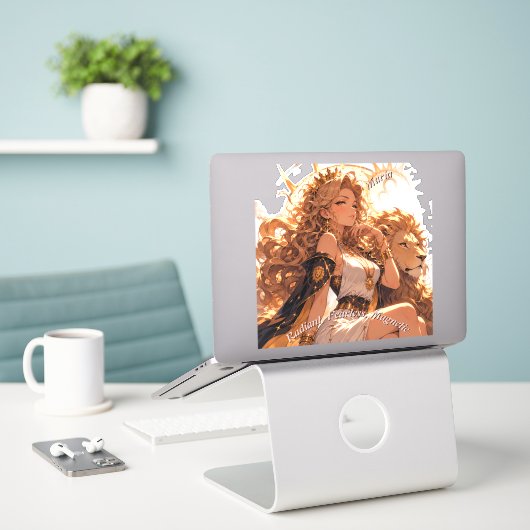 Leo Zodiac Sticker Personalized Astrology Gift (Laptop op bureau)