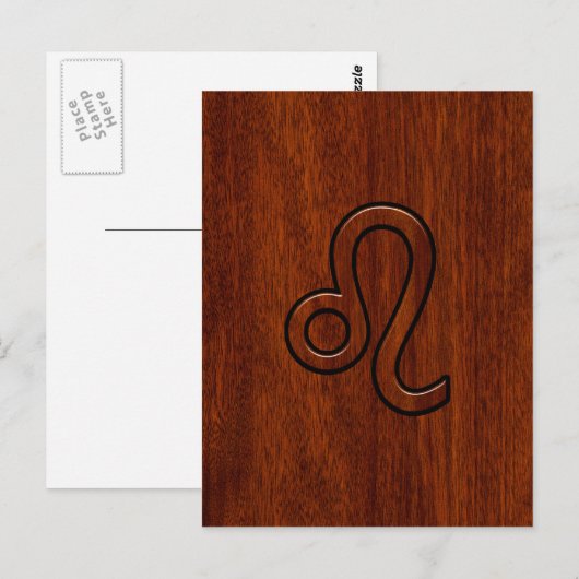 Leo Zodiac Symbol in Mahogany-houtstijl Briefkaart (Voorkant / Achterkant)