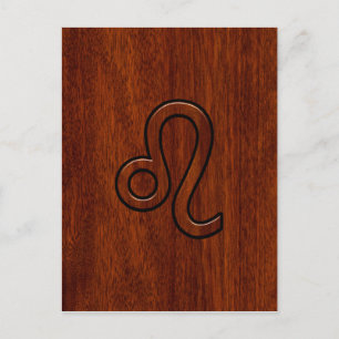 Leo Zodiac Symbol in Mahogany-houtstijl Briefkaart