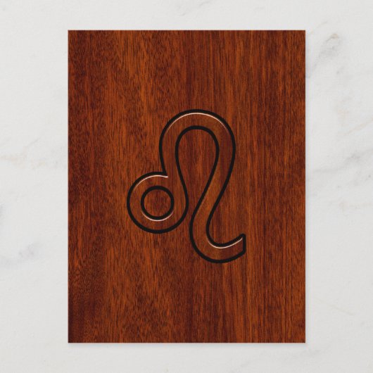 Leo Zodiac Symbol in Mahogany-houtstijl Briefkaart (Voorkant)
