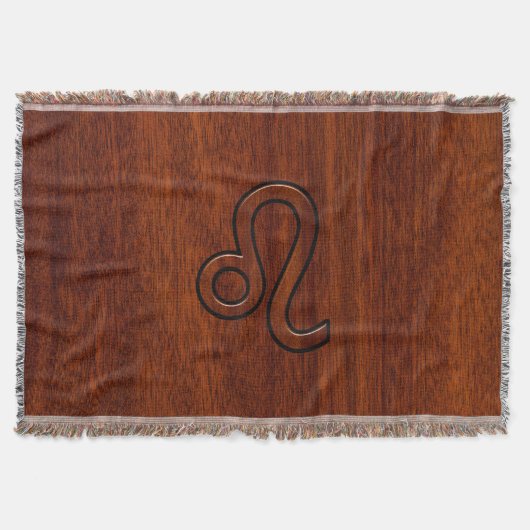 Leo Zodiac Symbol in Mahogany-houtstijl Deken (Voorkant)