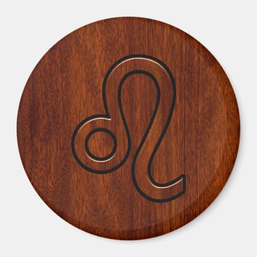 Leo Zodiac Symbol in Mahogany-houtstijl Magneet (Voorkant)