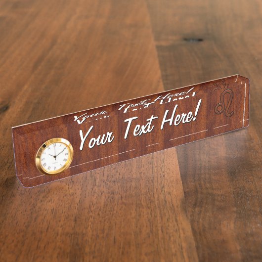 Leo Zodiac Symbol in Mahogany-houtstijl Naambordje (Zijkant)